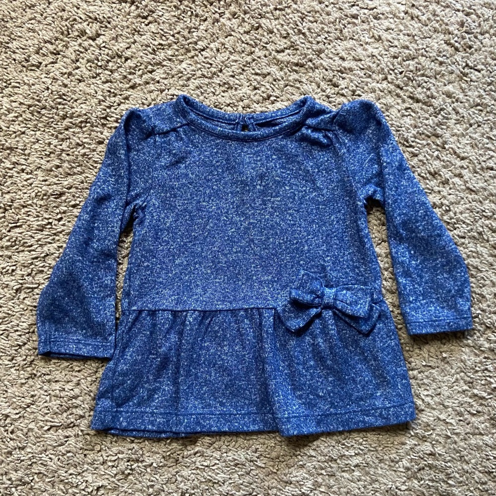 Girls Blue Bow Long Sleeve Blouse